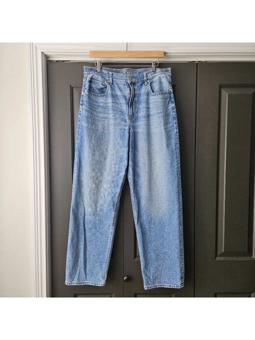American Eagle Jeans Strigid Super High Rise Baggy Straight Womens Size 14 Reg